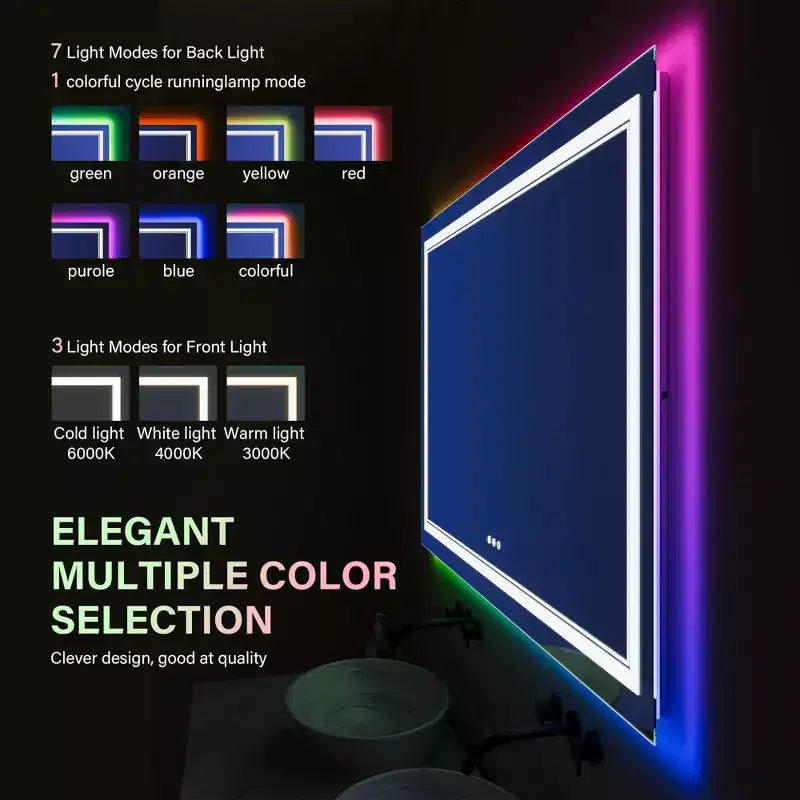 Miroir de Salle de Bain, Miroir de Maquillage Anti-Buée avec Lumières Changeant de Couleur