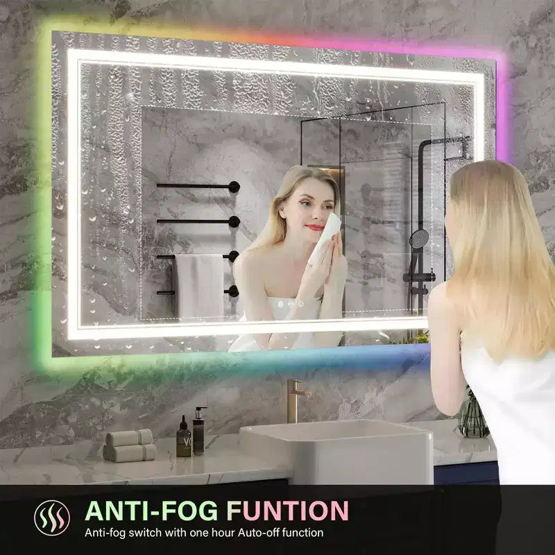 Miroir de Salle de Bain, Miroir de Maquillage Anti-Buée avec Lumières Changeant de Couleur