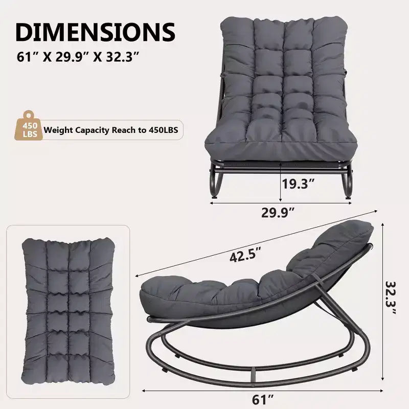 Fauteuil à bascule d'extérieur avec coussins épais pour la sieste et la détente, fauteuil à bascule moderne et confortable, adapté pour le salon, le patio, le jardin, le porche