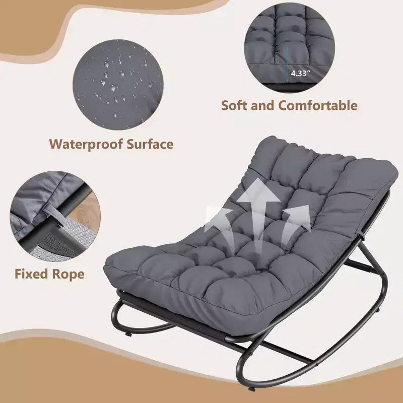 Fauteuil à bascule d'extérieur avec coussins épais pour la sieste et la détente, fauteuil à bascule moderne et confortable, adapté pour le salon, le patio, le jardin, le porche