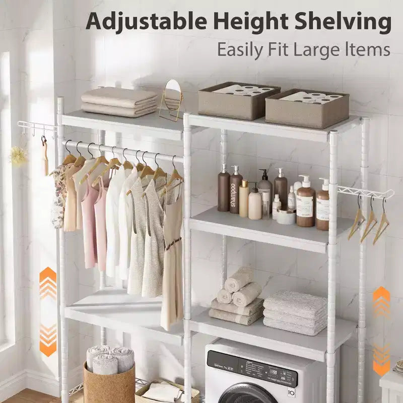 Plan de Travail Lave-linge Sèche-linge, Plan de Travail de Buanderie à 2 Niveaux - Bois Imperméable avec Rebords de 7 cm, Patins Antidérapants