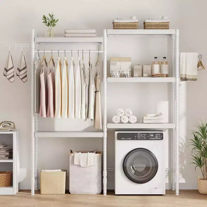 Plan de Travail Lave-linge Sèche-linge, Plan de Travail de Buanderie à 2 Niveaux - Bois Imperméable avec Rebords de 7 cm, Patins Antidérapants