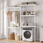 Plan de Travail Lave-linge Sèche-linge, Plan de Travail de Buanderie à 2 Niveaux - Bois Imperméable avec Rebords de 7 cm, Patins Antidérapants