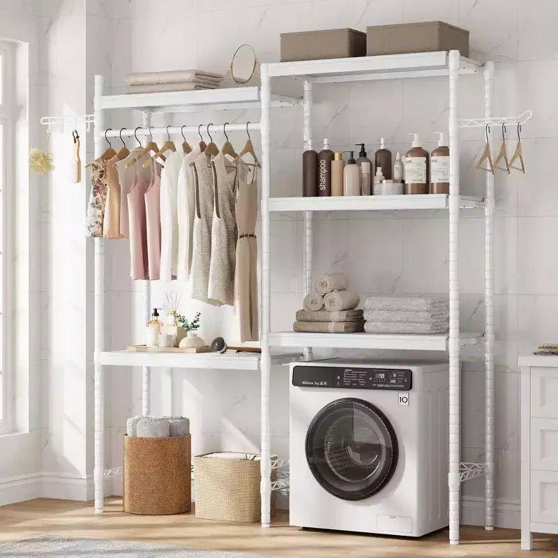 Plan de Travail Lave-linge Sèche-linge, Plan de Travail de Buanderie à 2 Niveaux - Bois Imperméable avec Rebords de 7 cm, Patins Antidérapants