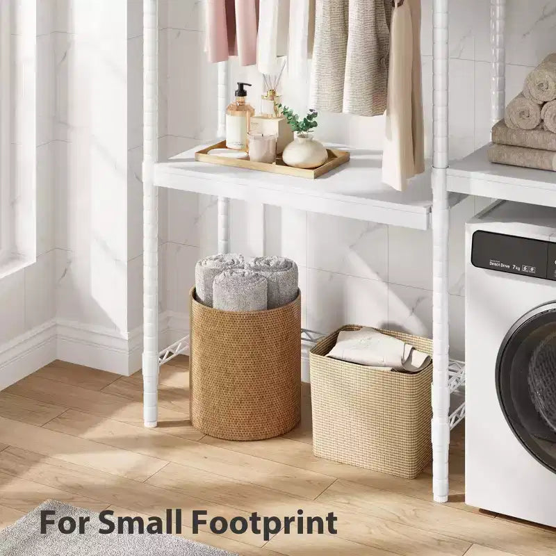 Plan de Travail Lave-linge Sèche-linge, Plan de Travail de Buanderie à 2 Niveaux - Bois Imperméable avec Rebords de 7 cm, Patins Antidérapants