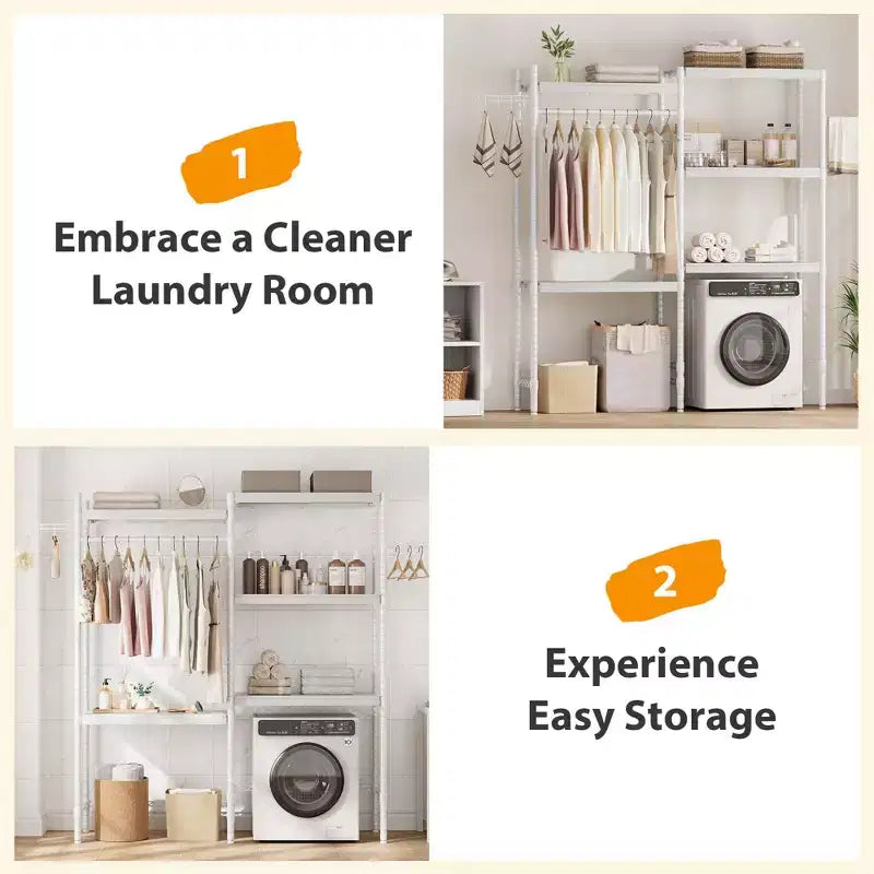 Plan de Travail Lave-linge Sèche-linge, Plan de Travail de Buanderie à 2 Niveaux - Bois Imperméable avec Rebords de 7 cm, Patins Antidérapants