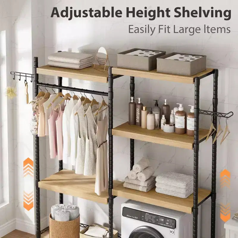 Plan de Travail Lave-linge Sèche-linge, Plan de Travail de Buanderie à 2 Niveaux - Bois Imperméable avec Rebords de 7 cm, Patins Antidérapants
