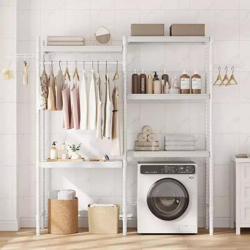Plan de Travail Lave-linge Sèche-linge, Plan de Travail de Buanderie à 2 Niveaux - Bois Imperméable avec Rebords de 7 cm, Patins Antidérapants