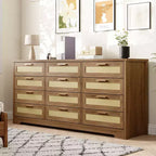 COZONY Commode à 12 tiroirs, commode moderne de 160 cm de large avec poignées en bois, organisateur de rangement pour chambre et meuble TV pour salon, couloir