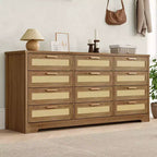 COZONY Commode à 12 tiroirs, commode moderne de 160 cm de large avec poignées en bois, organisateur de rangement pour chambre et meuble TV pour salon, couloir