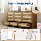 COZONY Commode à 12 tiroirs, commode moderne de 160 cm de large avec poignées en bois, organisateur de rangement pour chambre et meuble TV pour salon, couloir