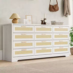 COZONY Commode à 12 tiroirs, commode moderne de 160 cm de large avec poignées en bois, organisateur de rangement pour chambre et meuble TV pour salon, couloir
