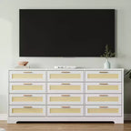 COZONY Commode à 12 tiroirs, commode moderne de 160 cm de large avec poignées en bois, organisateur de rangement pour chambre et meuble TV pour salon, couloir