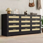 COZONY Commode à 12 tiroirs, commode moderne de 160 cm de large avec poignées en bois, organisateur de rangement pour chambre et meuble TV pour salon, couloir