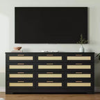 COZONY Commode à 12 tiroirs, commode moderne de 160 cm de large avec poignées en bois, organisateur de rangement pour chambre et meuble TV pour salon, couloir