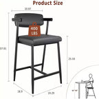 TruAIR Tabourets de bar 26 po (Lot de 2) - Tabourets de comptoir modernes rembourrés avec accoudoirs et dossier pour îlot de cuisine