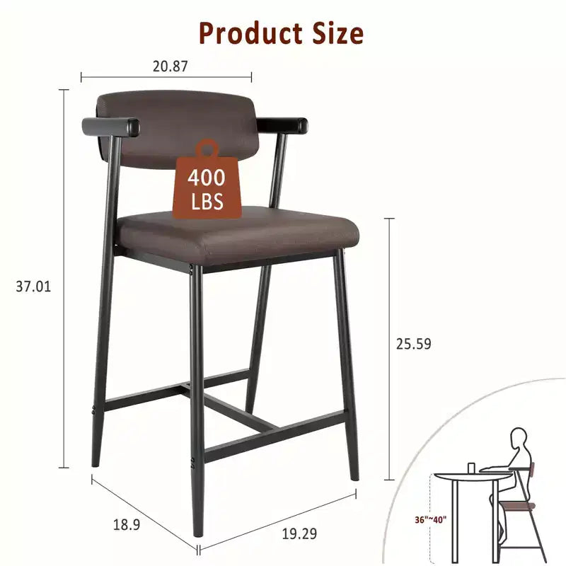 TruAIR Tabourets de bar 26 po (Lot de 2) - Tabourets de comptoir modernes rembourrés avec accoudoirs et dossier pour îlot de cuisine