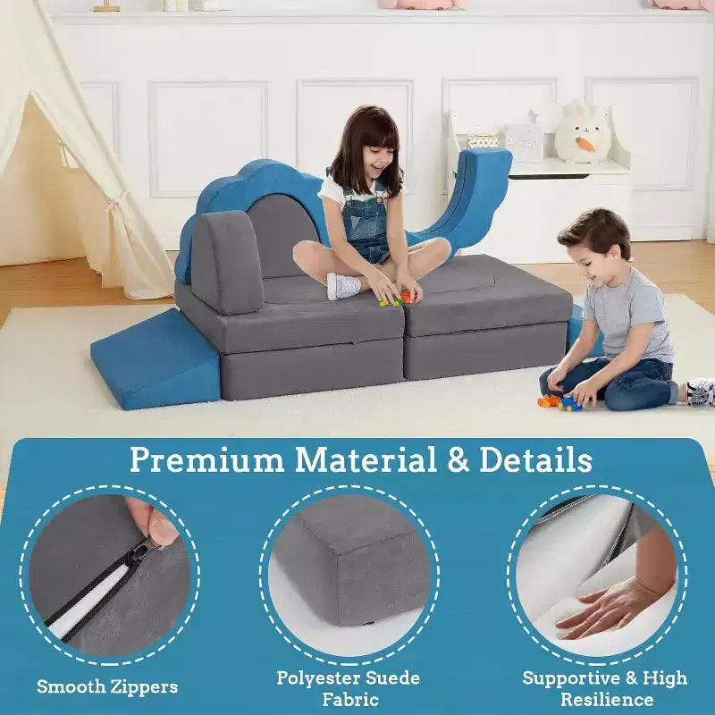 Canapé de jeu modulaire 11 pièces pour enfants, canapé sectionnel pour enfants, canapé de sol convertible en mousse pour salle de jeux et chambre à coucher