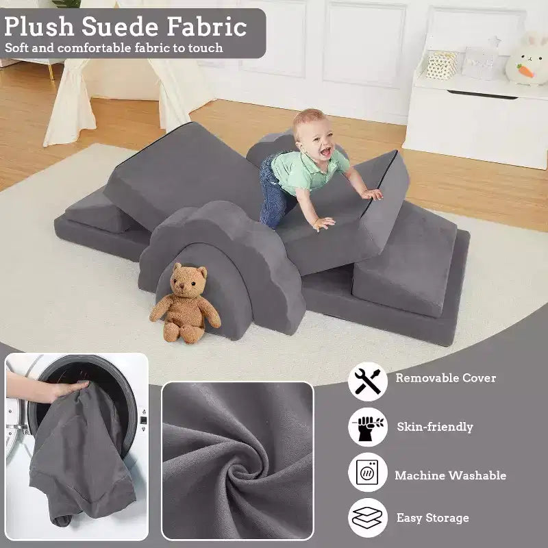 Canapé de jeu modulaire 11 pièces pour enfants, canapé sectionnel pour enfants, canapé de sol convertible en mousse pour salle de jeux et chambre à coucher