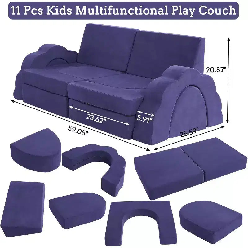 Canapé de jeu modulaire 11 pièces pour enfants, canapé sectionnel pour enfants, canapé de sol convertible en mousse pour salle de jeux et chambre à coucher