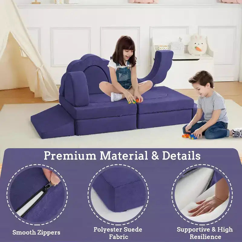 Canapé de jeu modulaire 11 pièces pour enfants, canapé sectionnel pour enfants, canapé de sol convertible en mousse pour salle de jeux et chambre à coucher