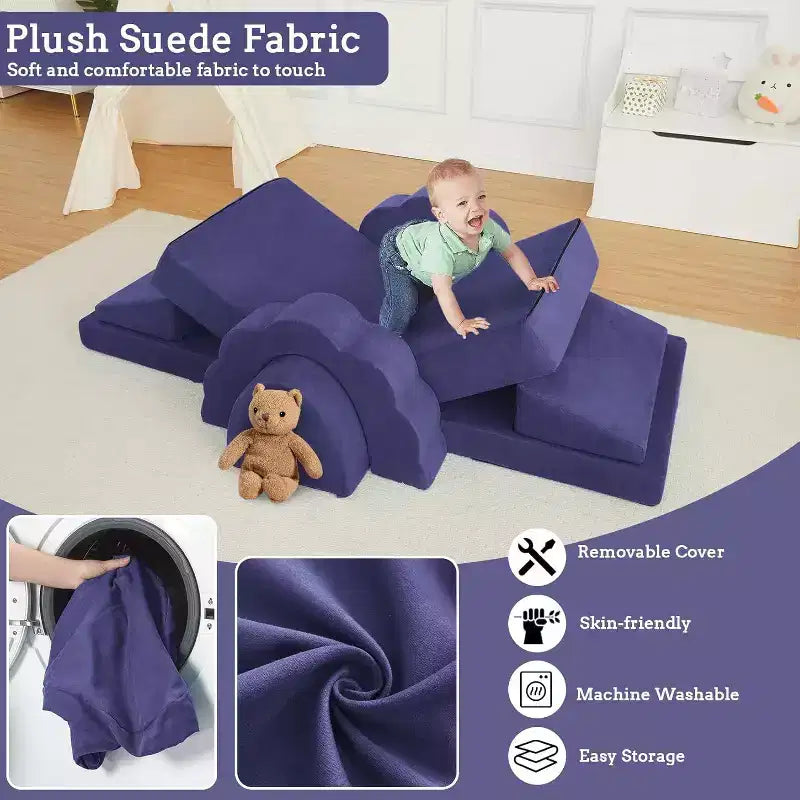 Canapé de jeu modulaire 11 pièces pour enfants, canapé sectionnel pour enfants, canapé de sol convertible en mousse pour salle de jeux et chambre à coucher