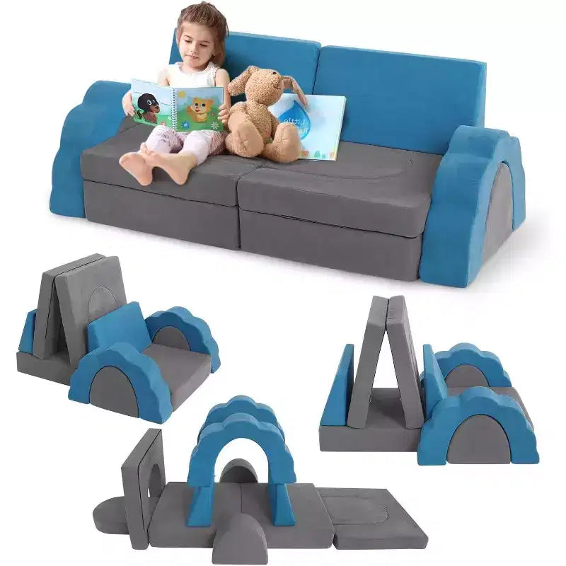 Canapé de jeu modulaire 11 pièces pour enfants, canapé sectionnel pour enfants, canapé de sol convertible en mousse pour salle de jeux et chambre à coucher