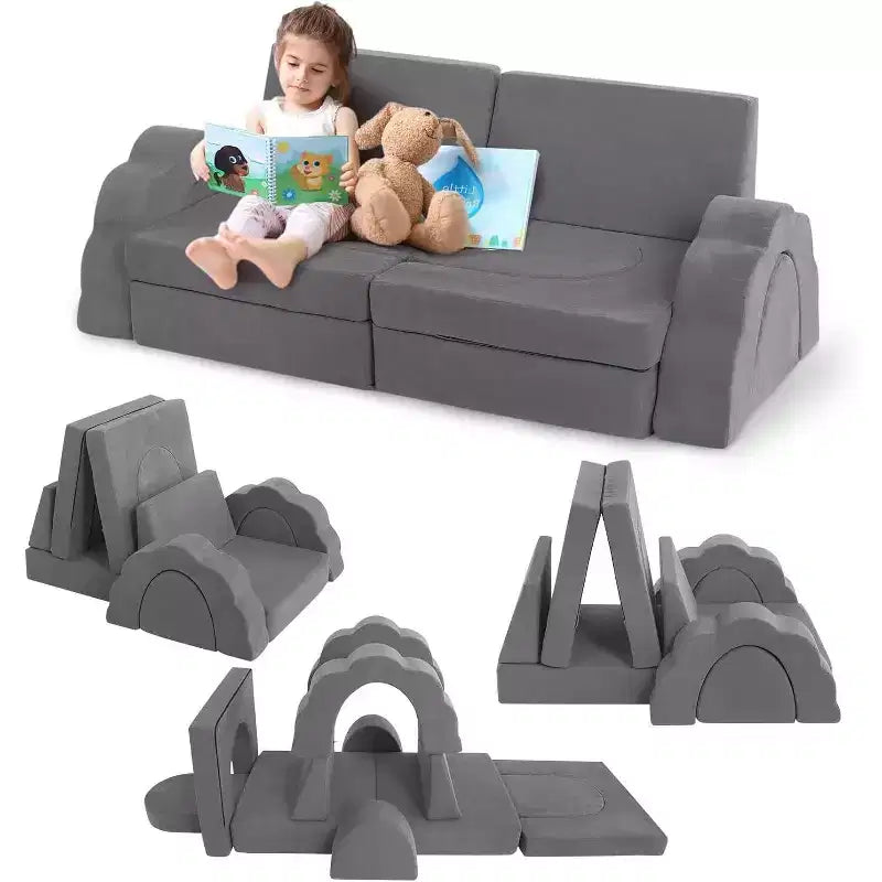 Canapé de jeu modulaire 11 pièces pour enfants, canapé sectionnel pour enfants, canapé de sol convertible en mousse pour salle de jeux et chambre à coucher