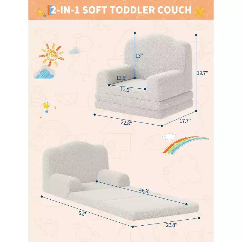 GustoWave Canapé Enfant 2-en-1 Pliant Doux, Fauteuil Confortable pour Tout-petits, Canapé Convertible en Chaise Longue, Meubles Enfants pour Salle de Jeux
