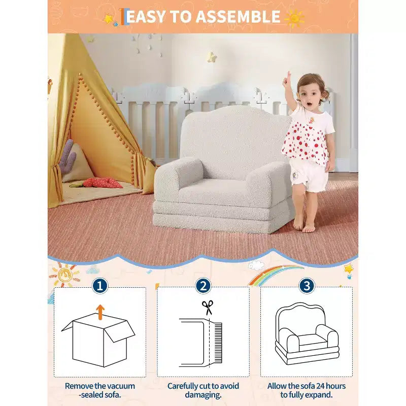 GustoWave Canapé Enfant 2-en-1 Pliant Doux, Fauteuil Confortable pour Tout-petits, Canapé Convertible en Chaise Longue, Meubles Enfants pour Salle de Jeux