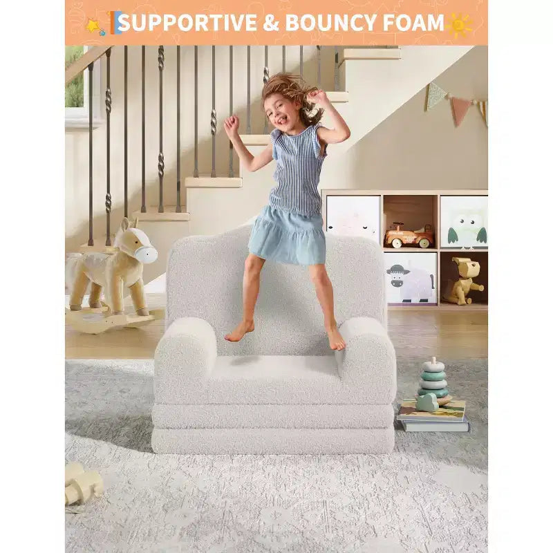GustoWave Canapé Enfant 2-en-1 Pliant Doux, Fauteuil Confortable pour Tout-petits, Canapé Convertible en Chaise Longue, Meubles Enfants pour Salle de Jeux
