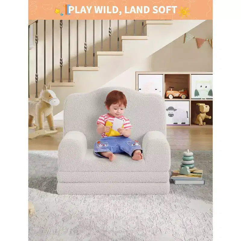 GustoWave Canapé Enfant 2-en-1 Pliant Doux, Fauteuil Confortable pour Tout-petits, Canapé Convertible en Chaise Longue, Meubles Enfants pour Salle de Jeux