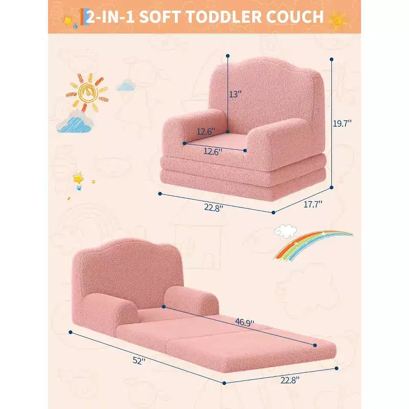 GustoWave Canapé Enfant 2-en-1 Pliant Doux, Fauteuil Confortable pour Tout-petits, Canapé Convertible en Chaise Longue, Meubles Enfants pour Salle de Jeux