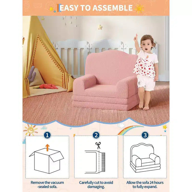 GustoWave Canapé Enfant 2-en-1 Pliant Doux, Fauteuil Confortable pour Tout-petits, Canapé Convertible en Chaise Longue, Meubles Enfants pour Salle de Jeux