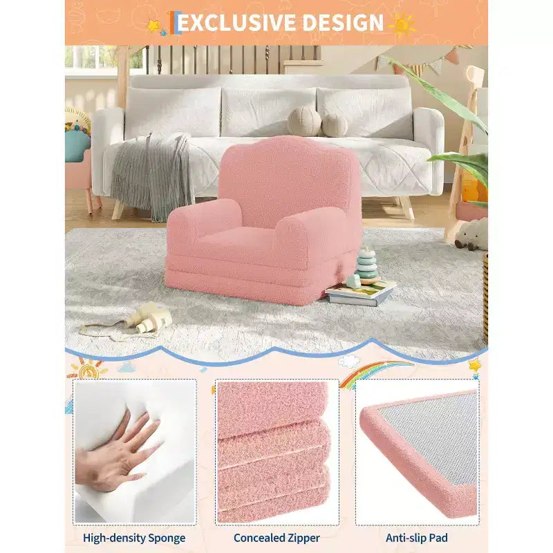 GustoWave Canapé Enfant 2-en-1 Pliant Doux, Fauteuil Confortable pour Tout-petits, Canapé Convertible en Chaise Longue, Meubles Enfants pour Salle de Jeux