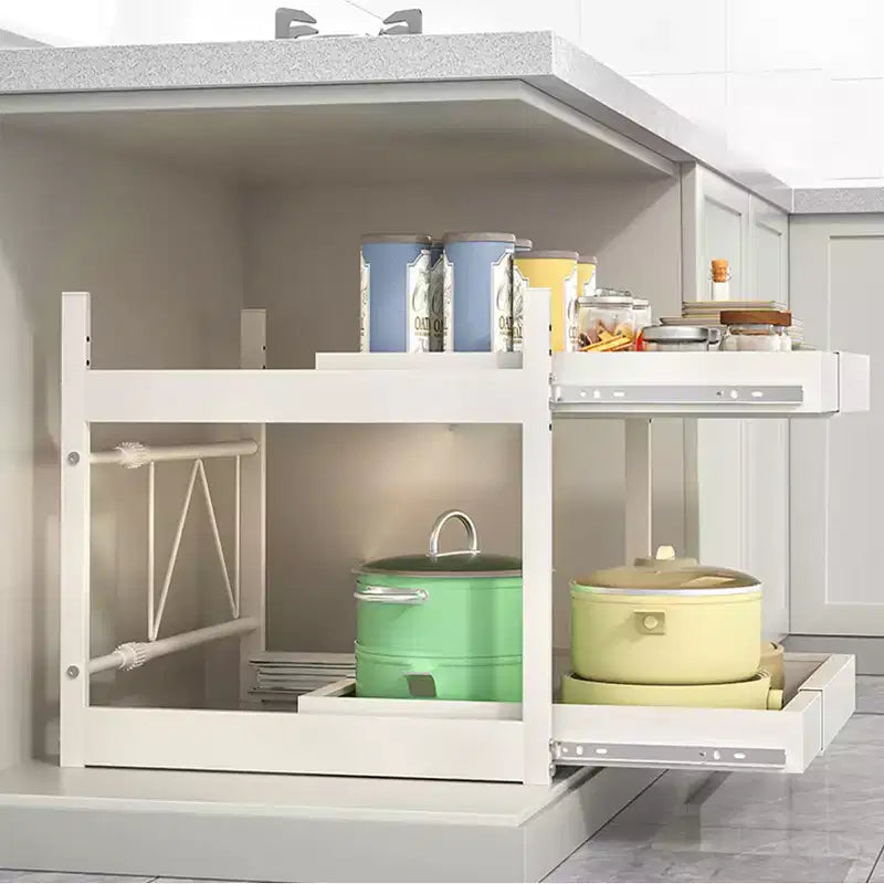 Tiroirs coulissants de cuisine pour armoires, organiseur coulissant réglable à 2 niveaux, étagère de rangement pour casseroles et poêles sous l'armoire, acier au carbone robuste