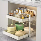 Tiroirs coulissants de cuisine pour armoires, organiseur coulissant réglable à 2 niveaux, étagère de rangement pour casseroles et poêles sous l'armoire, acier au carbone robuste