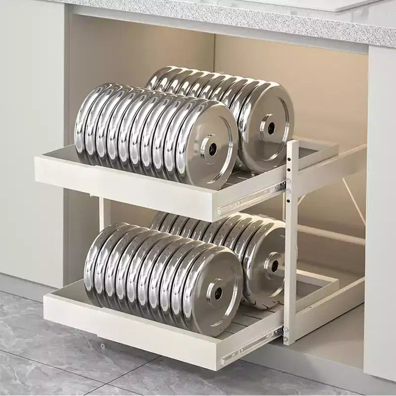 Tiroirs coulissants de cuisine pour armoires, organiseur coulissant réglable à 2 niveaux, étagère de rangement pour casseroles et poêles sous l'armoire, acier au carbone robuste