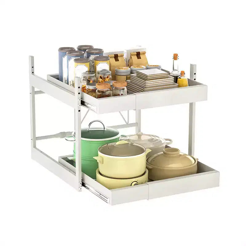 Tiroirs coulissants de cuisine pour armoires, organiseur coulissant réglable à 2 niveaux, étagère de rangement pour casseroles et poêles sous l'armoire, acier au carbone robuste