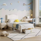 Cadre de lit enfant capitonné Acekool avec tête de lit et tiroir de rangement, velours