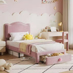 Cadre de lit enfant capitonné Acekool avec tête de lit et tiroir de rangement, velours
