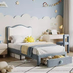 Acekool Upholstered Kids Bed Frame with Headboard and Storage Drawer, Velvet