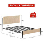 Acekool Lot de 2 Cadres de Lit Doubles avec Tête de Lit en Rotin Naturel, Espace de Rangement, Silencieux, Pas Besoin de Sommier Tapissier, Double, Lot de 2
