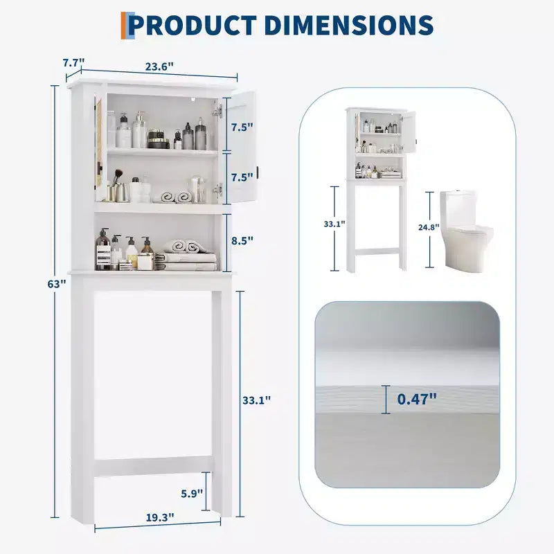 Meuble de rangement au-dessus des toilettes, organisateur de salle de bain de style ferme au-dessus des toilettes, armoire de rangement autoportante en bois au-dessus des toilettes avec étagère réglable