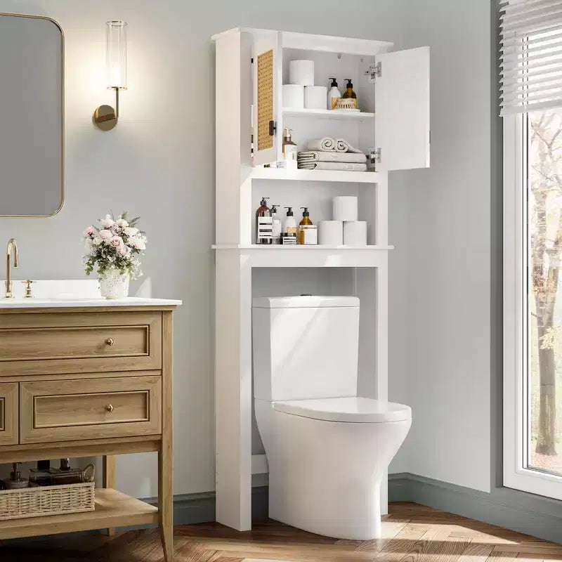 Meuble de rangement au-dessus des toilettes, organisateur de salle de bain de style ferme au-dessus des toilettes, armoire de rangement autoportante en bois au-dessus des toilettes avec étagère réglable