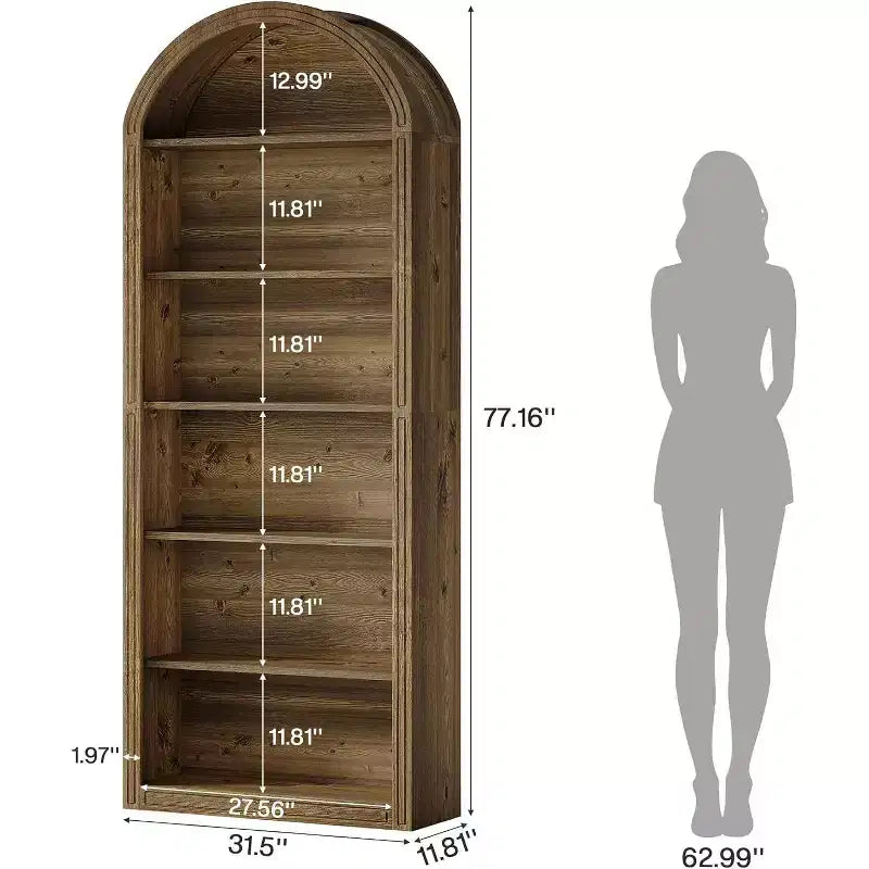Étagère à livres 6 niveaux cintrée Lantine, bibliothèque haute de 196 cm, étagère de rangement ouverte autoportante pour salon, bureau à domicile