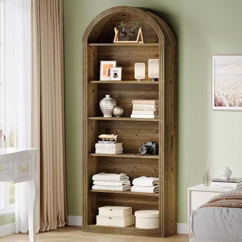 Étagère à livres 6 niveaux cintrée Lantine, bibliothèque haute de 196 cm, étagère de rangement ouverte autoportante pour salon, bureau à domicile