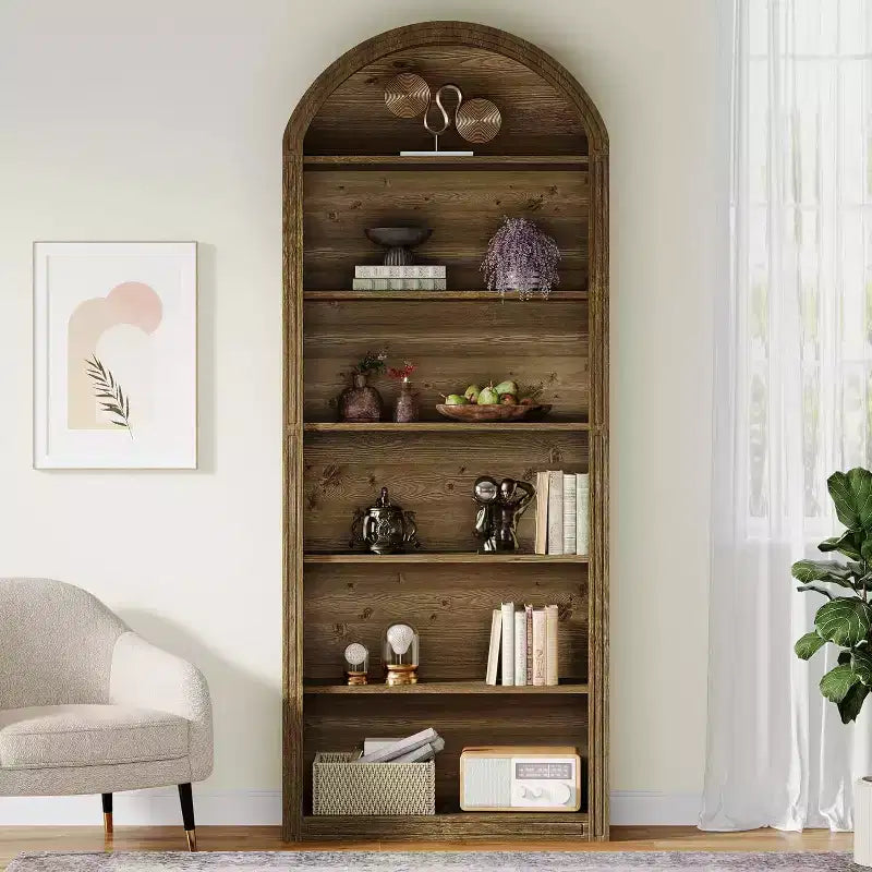 Étagère à livres 6 niveaux cintrée Lantine, bibliothèque haute de 196 cm, étagère de rangement ouverte autoportante pour salon, bureau à domicile