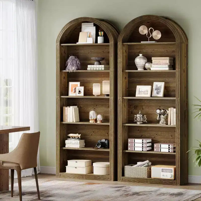 Étagère à livres 6 niveaux cintrée Lantine, bibliothèque haute de 196 cm, étagère de rangement ouverte autoportante pour salon, bureau à domicile