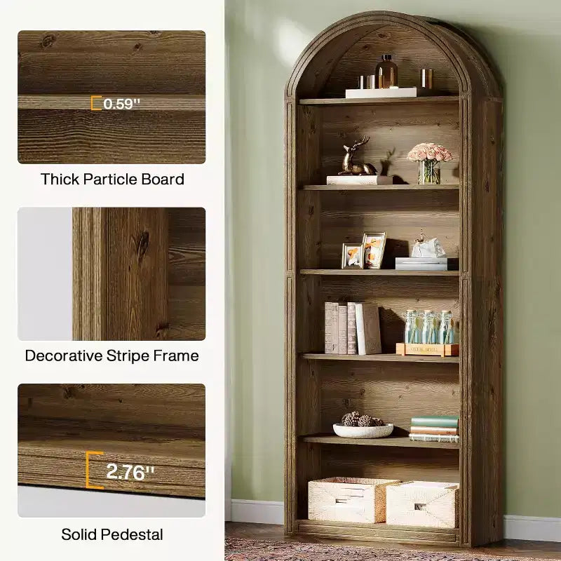 Étagère à livres 6 niveaux cintrée Lantine, bibliothèque haute de 196 cm, étagère de rangement ouverte autoportante pour salon, bureau à domicile